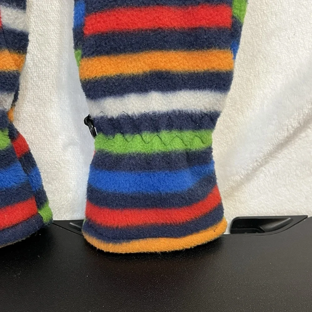 Lands' End Fleece Gloves Kids Size SMALL EZ-Grip Rainbow Stripes Gathered Wrist
